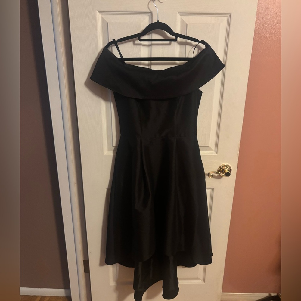 Betsy Adam Off-the-Shoulder Black High/Low Dress